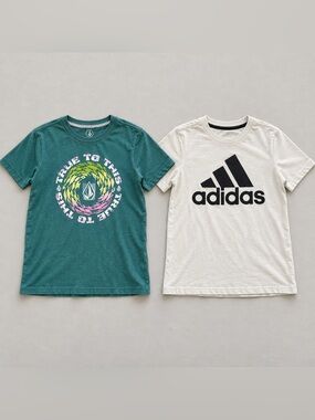 NWT Boys Volcom Spinz Graphic Tee + Adidas Logo Tee Bundle Medium